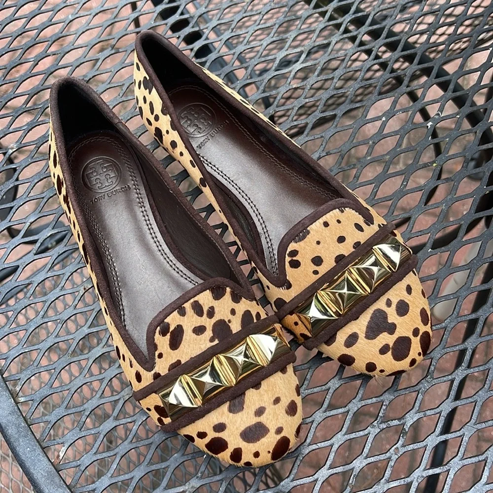 Tory Burch Asher Smoking Slipper - Cheetah Print - Calf Hair Size 7 NEW